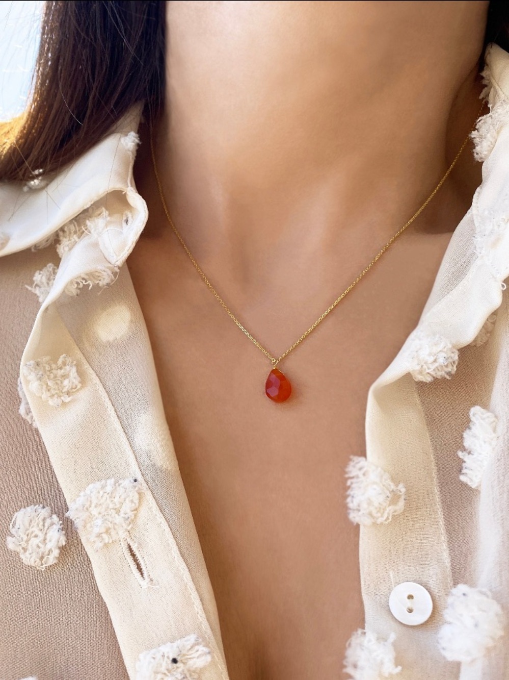 Carnelian Drop Necklace - Gold